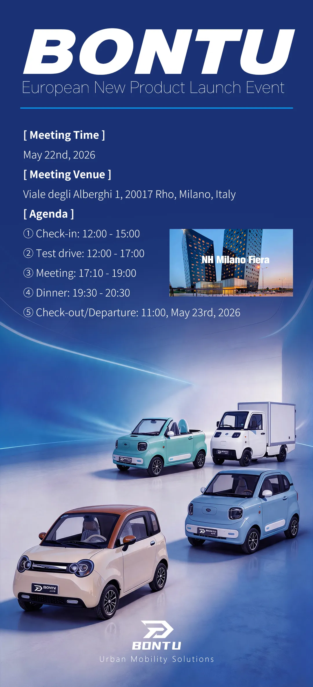 L'événement de lancement de BONT∪ Europe aura lieu à Milan, en Italie, le 22 mai.